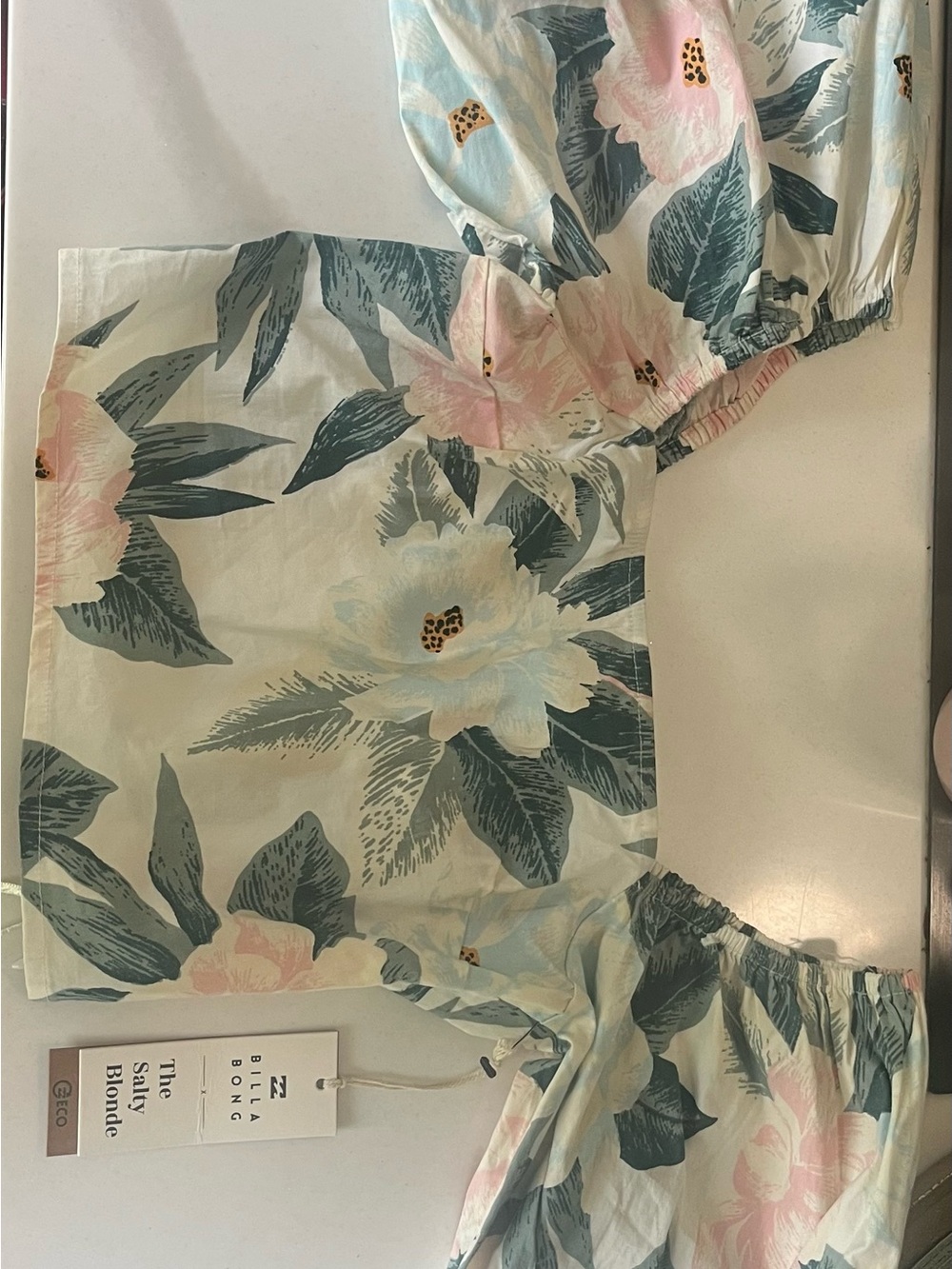Billabong Cream Floral Top with Pink and Green Print